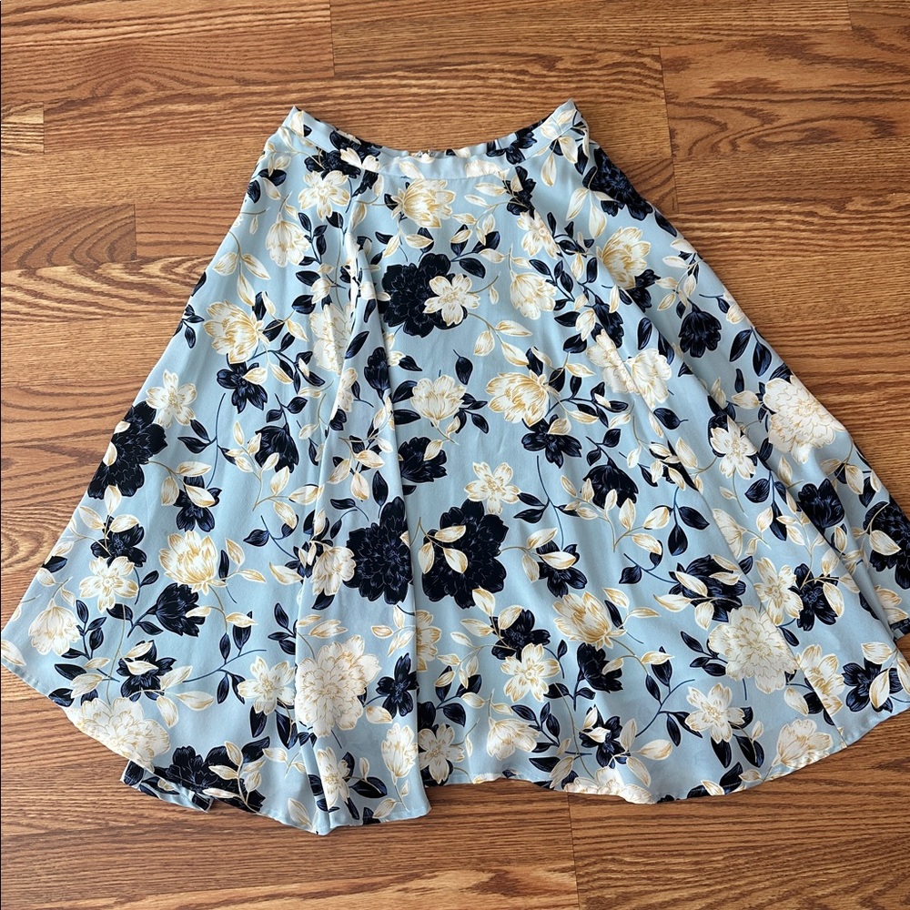 Floral A-Line Skirt in Blue and White